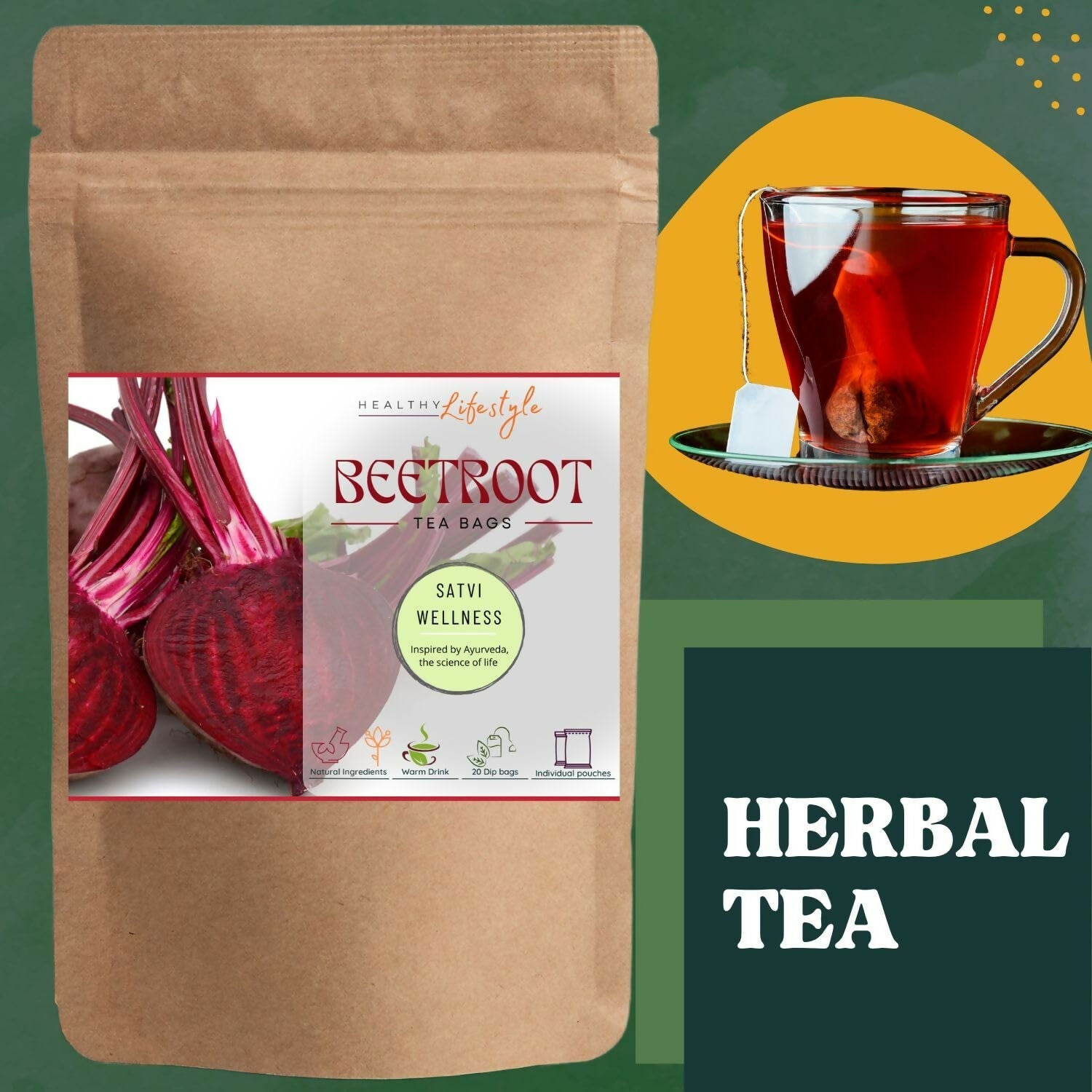 Satvi Wellness Beetroot Tea | Beetroot Tea Bags | Swadesiicart