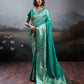 Anaita Turquoise Silk Blend Woven Saree With Blouse