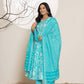 Yufta Turquoise Blue Floral Print Embroidery Cotton Anarkali Suit Set - Swadesiicart
