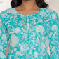 Yufta Turquoise Blue Floral Print Embroidery Cotton Anarkali Suit Set - Swadesiicart