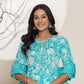 Yufta Turquoise Blue Floral Print Embroidery Cotton Anarkali Suit Set - Swadesiicart