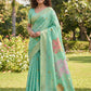 Anaita Turquoise Linen Saree With Blouse Piece