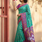 Anaita Turquoise Pochampally Printed Saree With Blouse