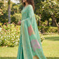 Anaita Turquoise Linen Saree With Blouse Piece