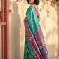 Anaita Turquoise Pochampally Printed Saree With Blouse