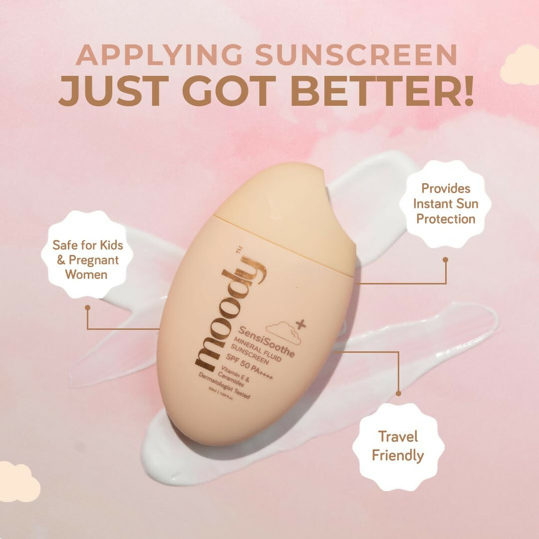 Moody SensiSoothe Mineral Brightening Sunscreen Serum with Ceramides & Rice - Swadesiicart