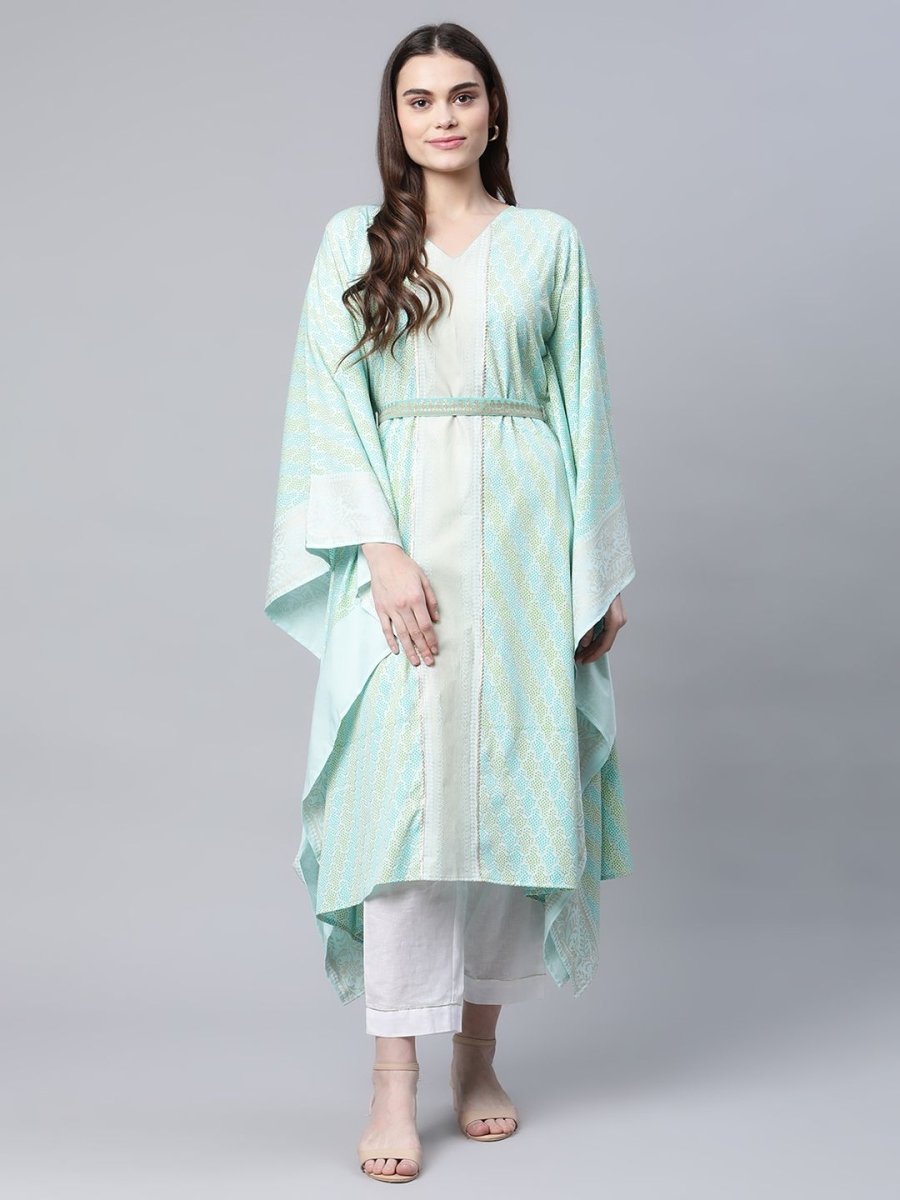 Ahalyaa Women Sea Green Crepe Printed Kaftan Kurta | Swadesiicart