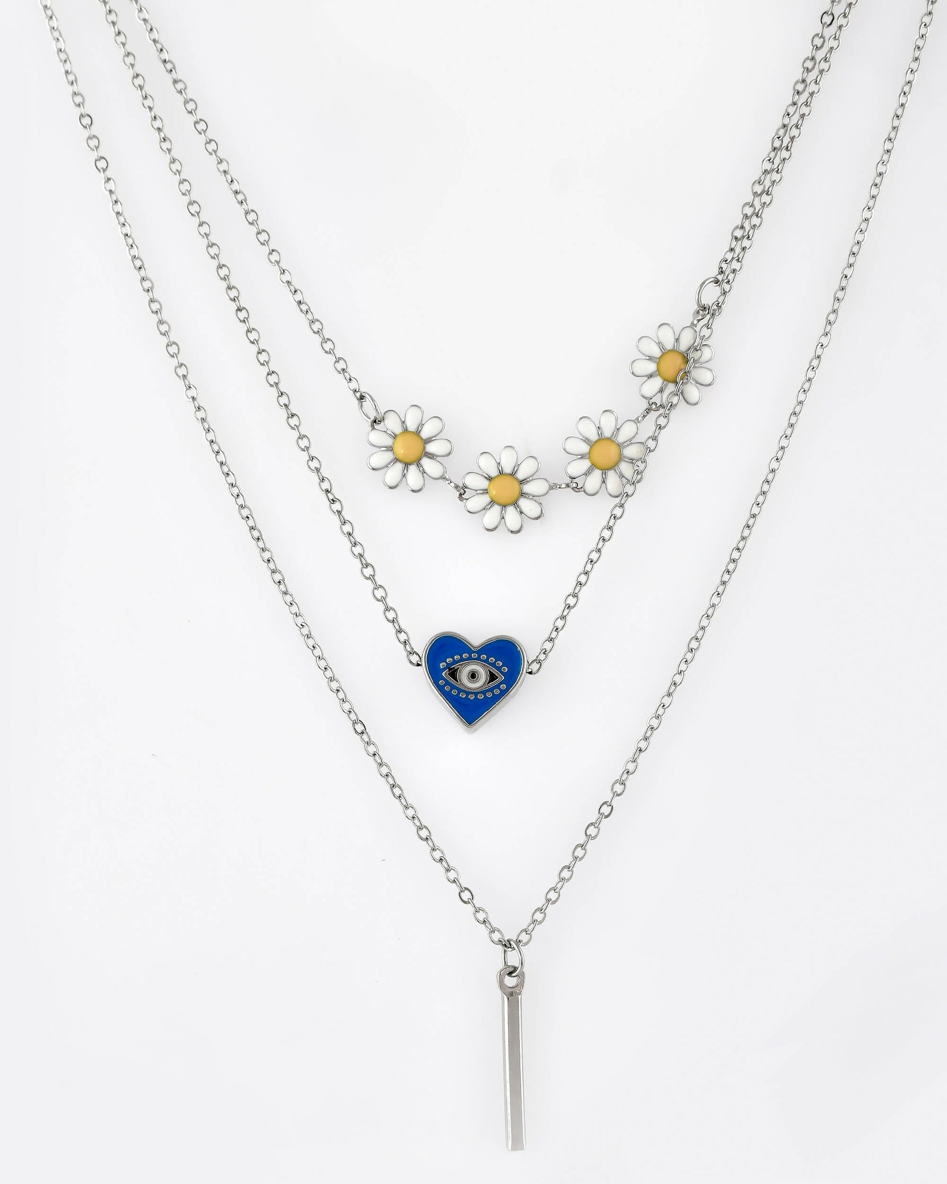 VOJ Beads Silver Plated Stainless Steel Layered Chain | Swadesiicart