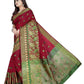 Vamika Banarasi Jaquard Red Weaving Saree With Green Blouse | Swadesiicart