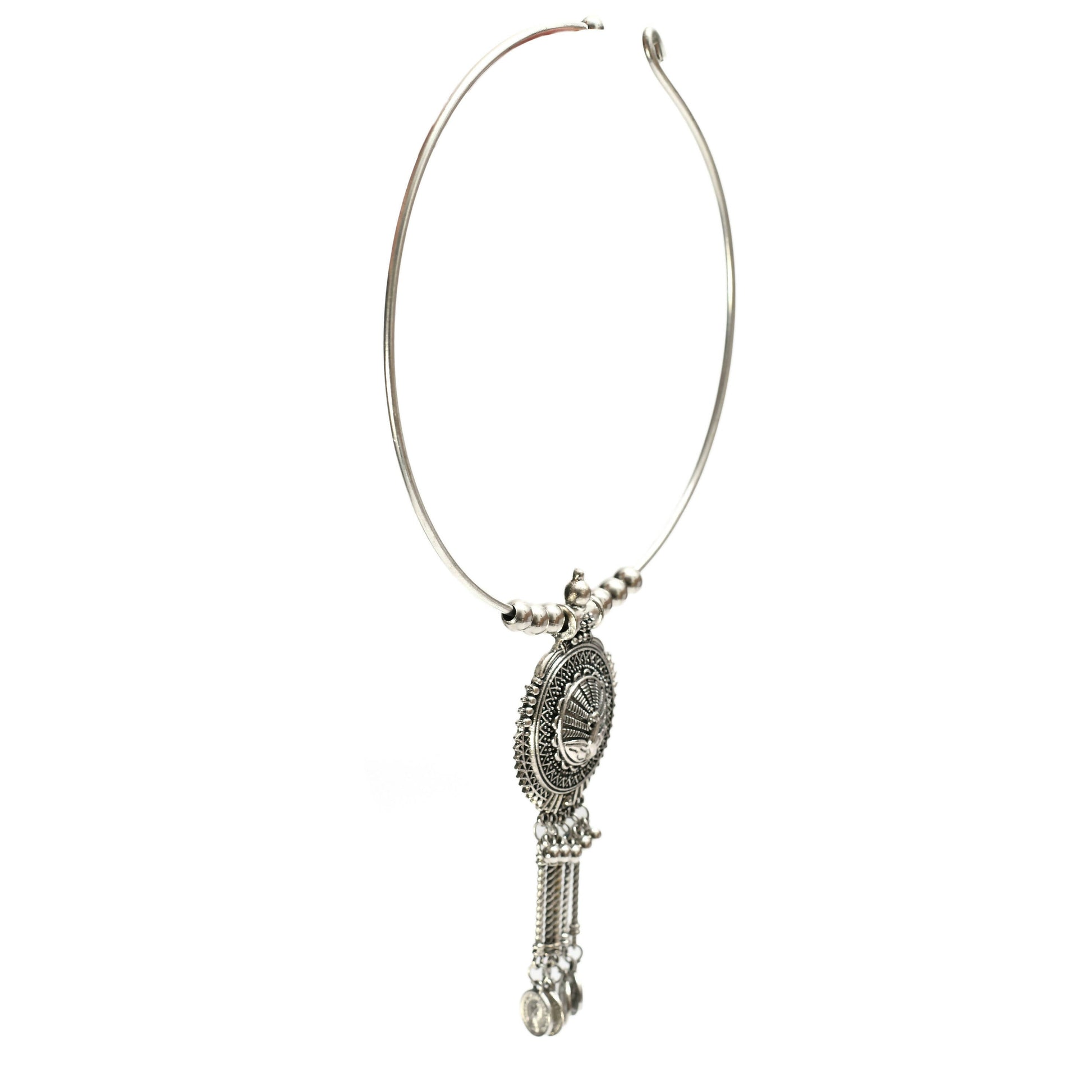 Mominos Fashion Johar Kamal Oxidised Silver-Plated Hasli Design Necklace Choker For Women | Swadesiicart