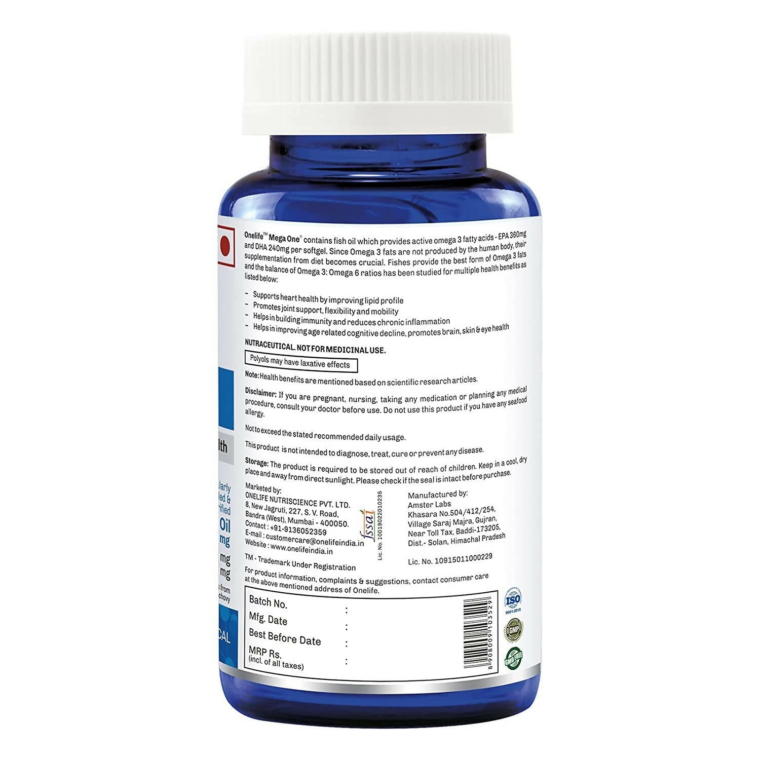 Onelife Mega One Fish Oil Omega 3 Fish Oil Softgels - Swadesiicart