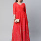 Ahalyaa Women Red Chanderi Khari Printed Dress | Swadesiicart