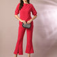 Myshka Women's Pink Solid Boat Neck Party Top With Trousers Co-ord set - Swadesiicart