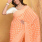 Very Much Indian Handblock Printed Cotton Saree With Natural Dyes - Light Peach | Swadesiicart
