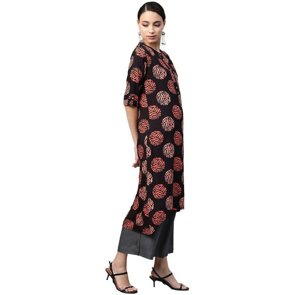 Anubhutee Women's Rayon Regular Black Printed A-Line Kurta | Swadesiicart