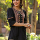 Juniper Women's Black Cotton Solid With Embroidered Straight Tunic | Swadesiicart