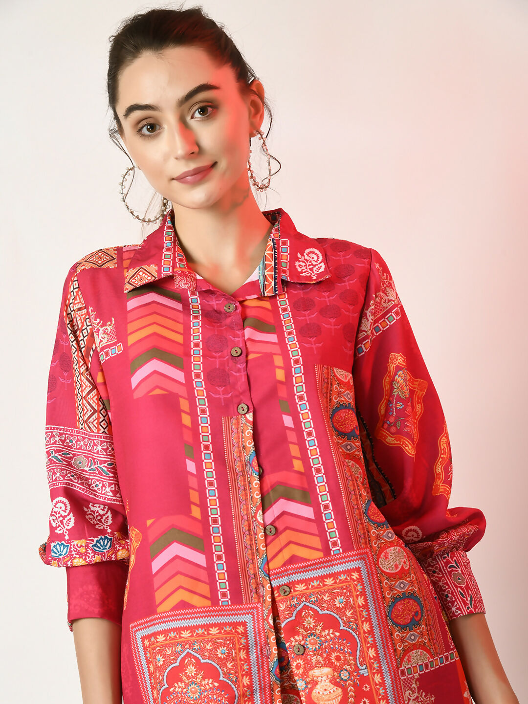Myshka Women's Pink Printed Shirt With Trousers - Swadesiicart