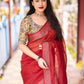Red Linen Sequence Saree with Unstitched Blouse - Hiral Fashion | Swadesiicart