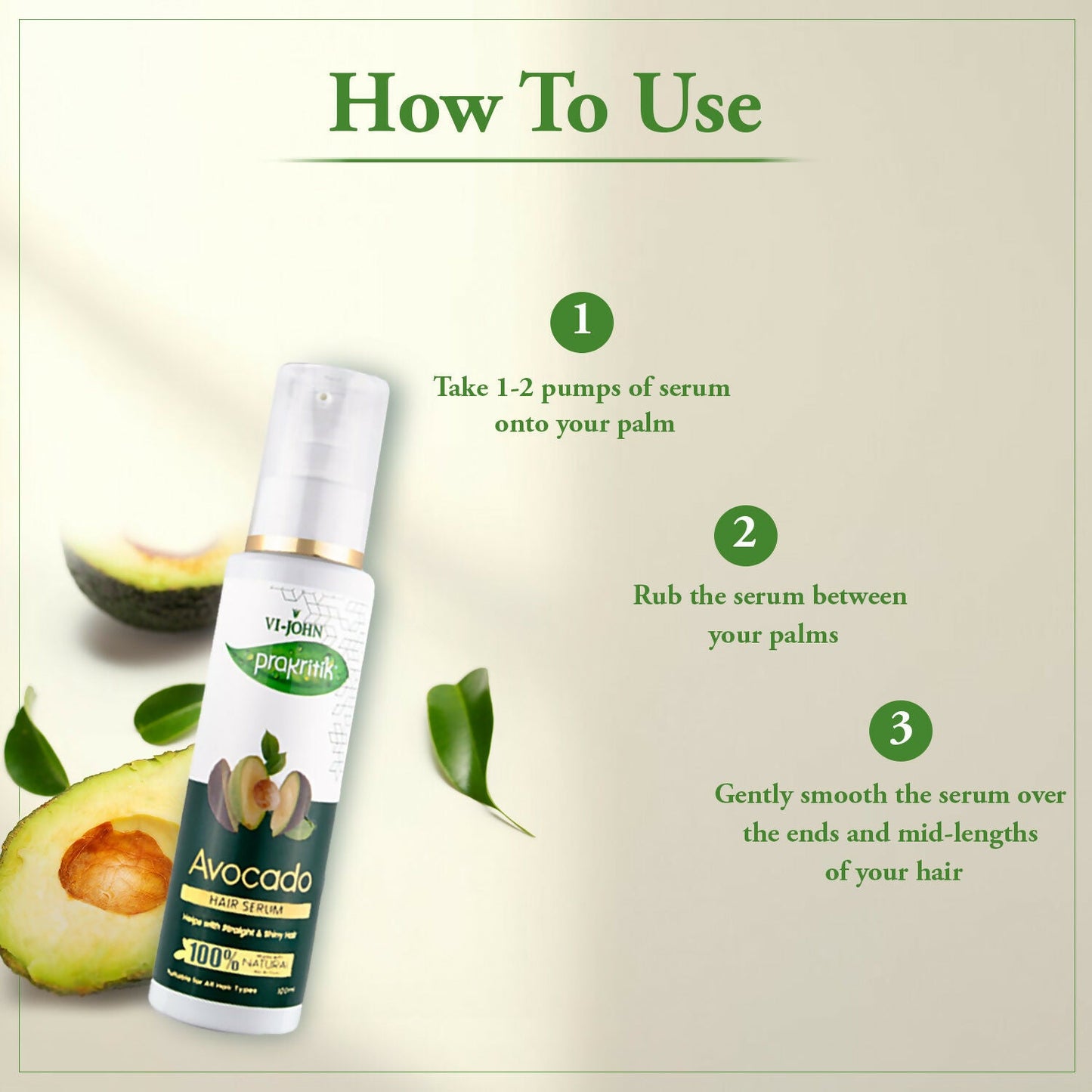 VI-JOHN Prakritik Avocado Hair serum Prevents dryness & Adds shine, 100% Natural Bio-Actives | Swadesiicart
