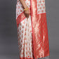 Astita Banarasi Silk Red & White Saree | Swadesiicart