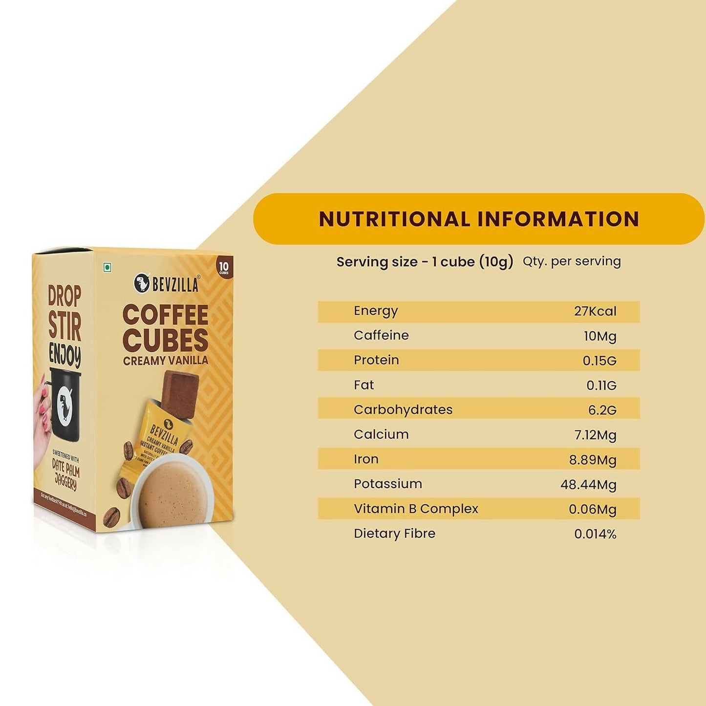 Bevzilla Instant Coffee Cubes Pack with Organic Date Palm Jaggery - Creamy Vanilla | Swadesiicart
