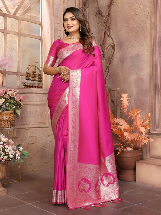 Anaita Dark Pink Banarasi Silk With Beautiful Gala Weaving Saree With Blouse | Swadesiicart