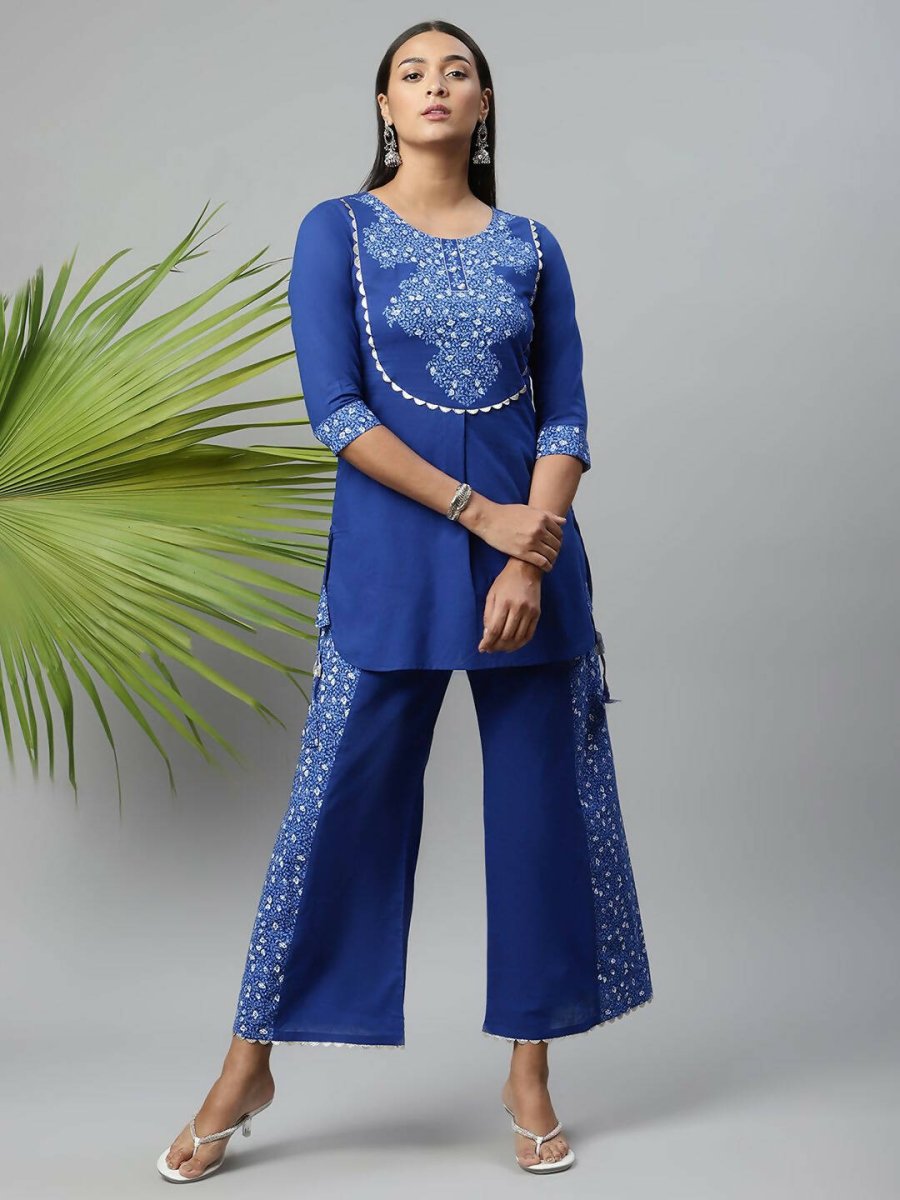 Ahalyaa Womens Royal Blue Pure Cotton Printed Kurtas | Swadesiicart