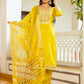 The52 Yellow Women's Beautiful Embroidered Viscose Shimmer Fabric with Straight Kurta, Pant and Dupatta Set - Swadesiicart