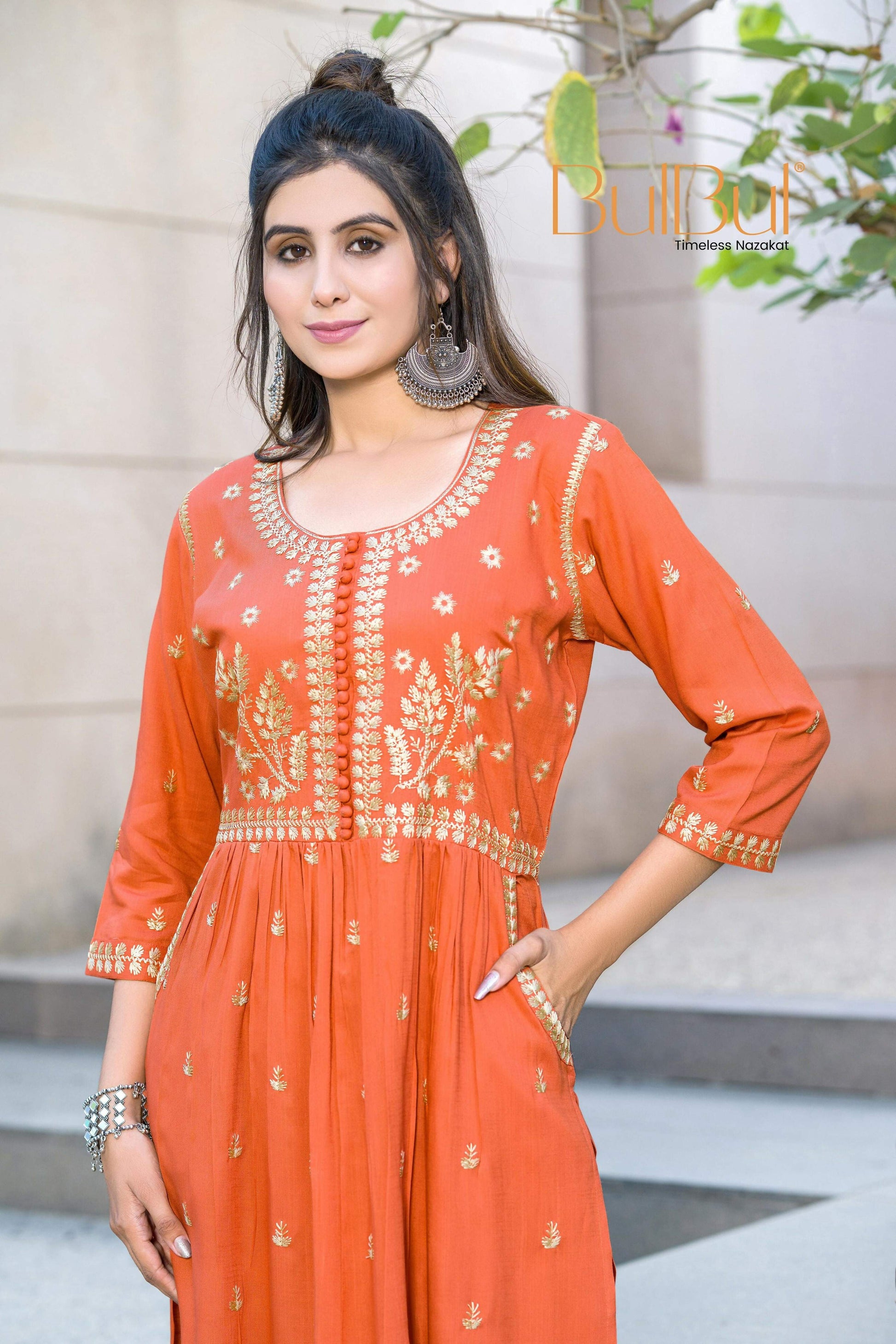 BulBul Meenaxi Rust Rayon Kurta Set - Swadesiicart