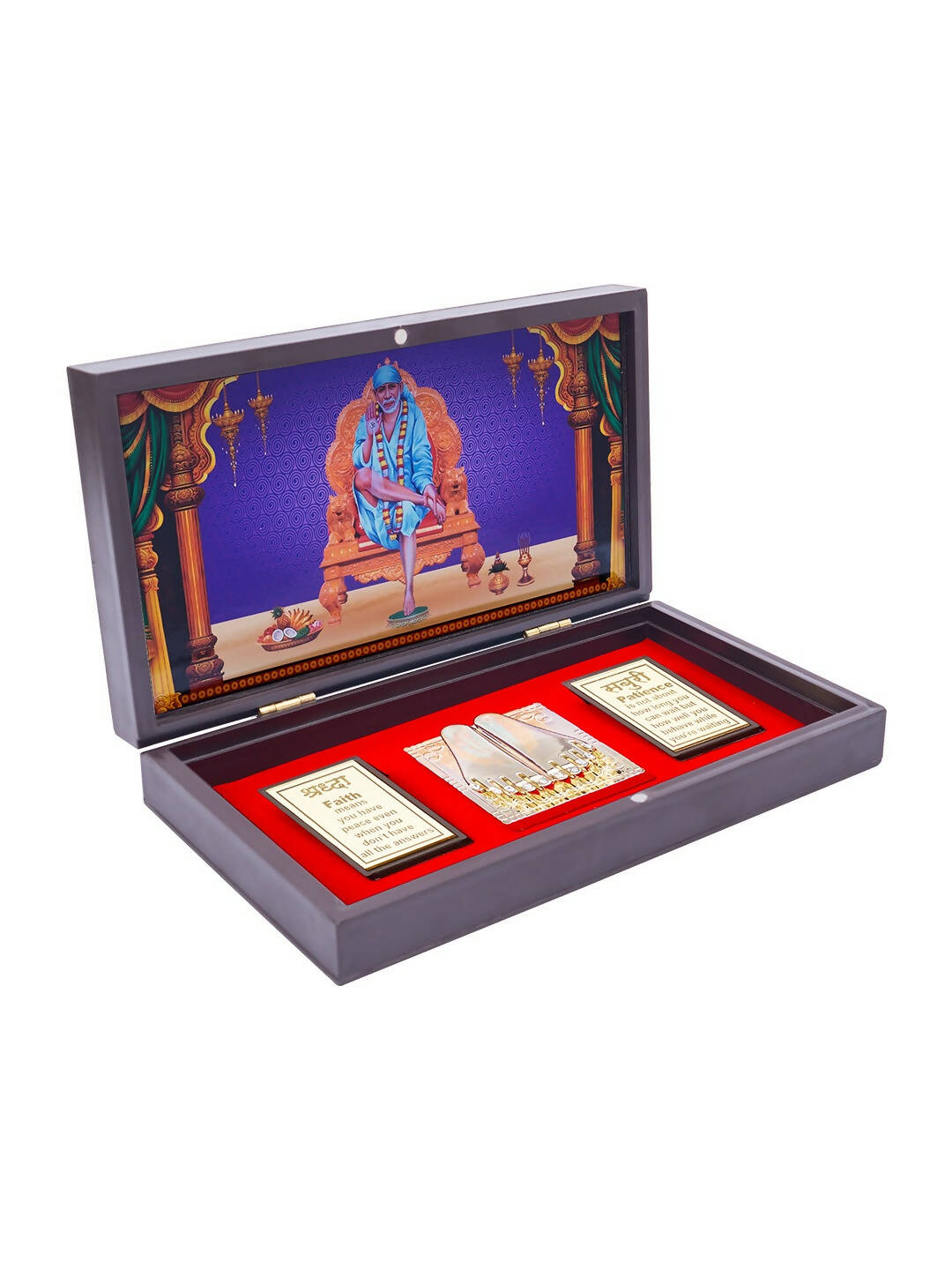 Golden Peacock Brown & Blue 24 CT Gold Foil Wooden Sri Sai Baba Pooja Box | Swadesiicart