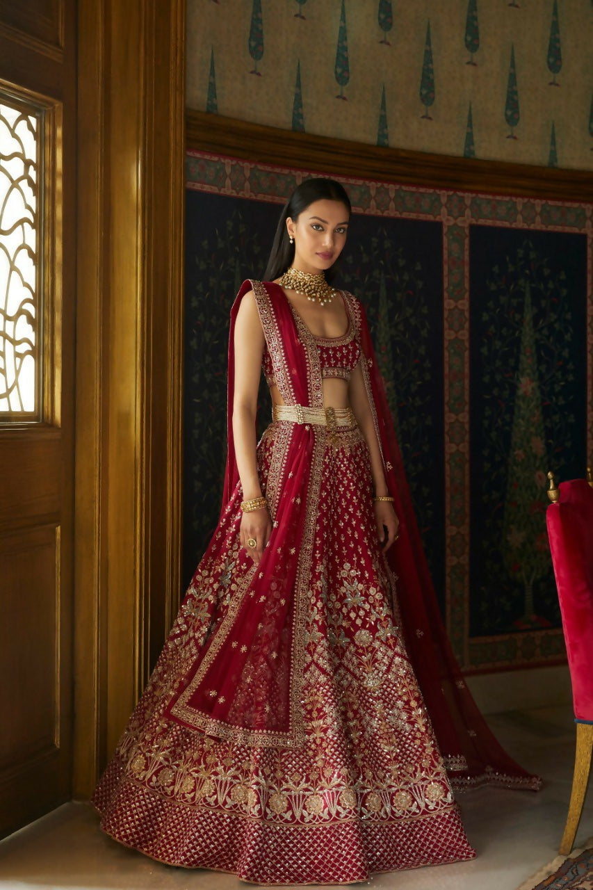 Jyoti Fashion Gorgeous Maroon Taffeta Satin Silk Sequins with Zari Thread & Coding Dori Embroidery Lehenga Choli with Dupatta | Swadesiicart