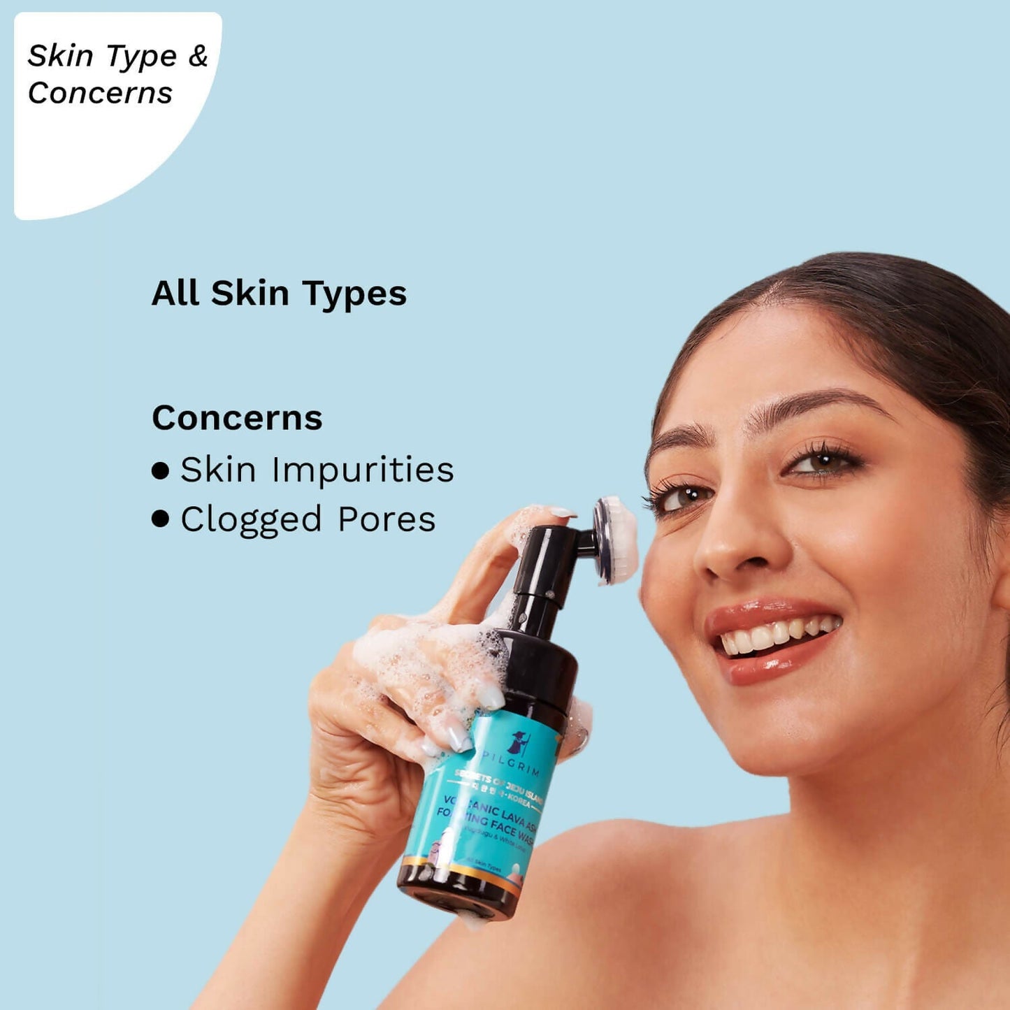 Pilgrim Volcanic Lava Ash Foaming Face Wash with Brush - Limited Time Offer - Swadesiicart