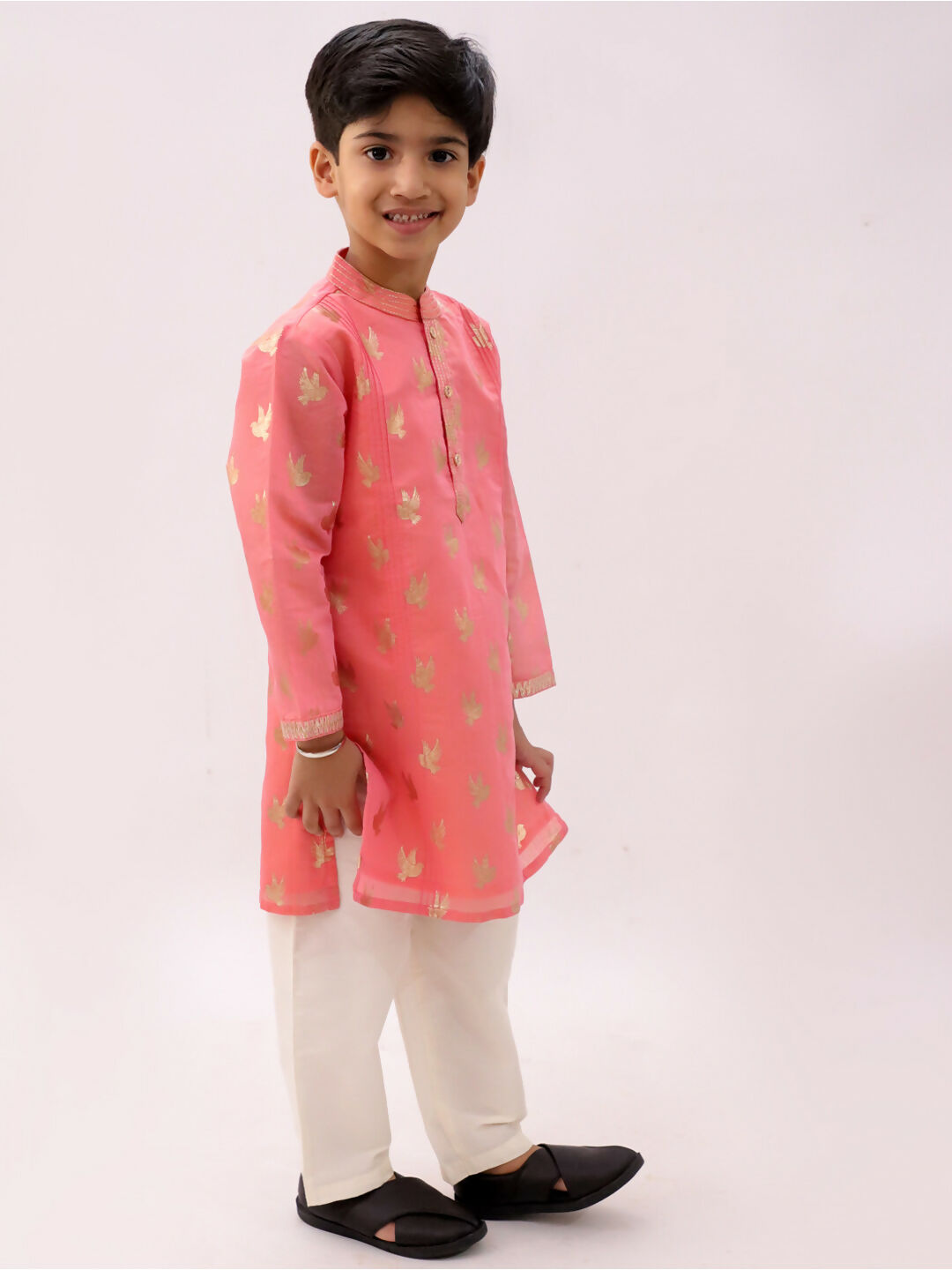 Lil Drama Mishti Peach Kurta Pyjama Set For Boys | Swadesiicart