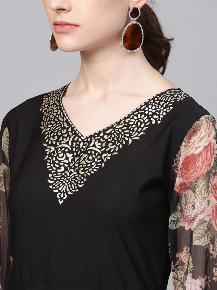 Ahalyaa Women's Black Crepe Dress | Swadesiicart
