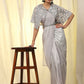 Grey Satin Solid Ready to wear Saree with stitched Blouse - Vanita | Swadesiicart