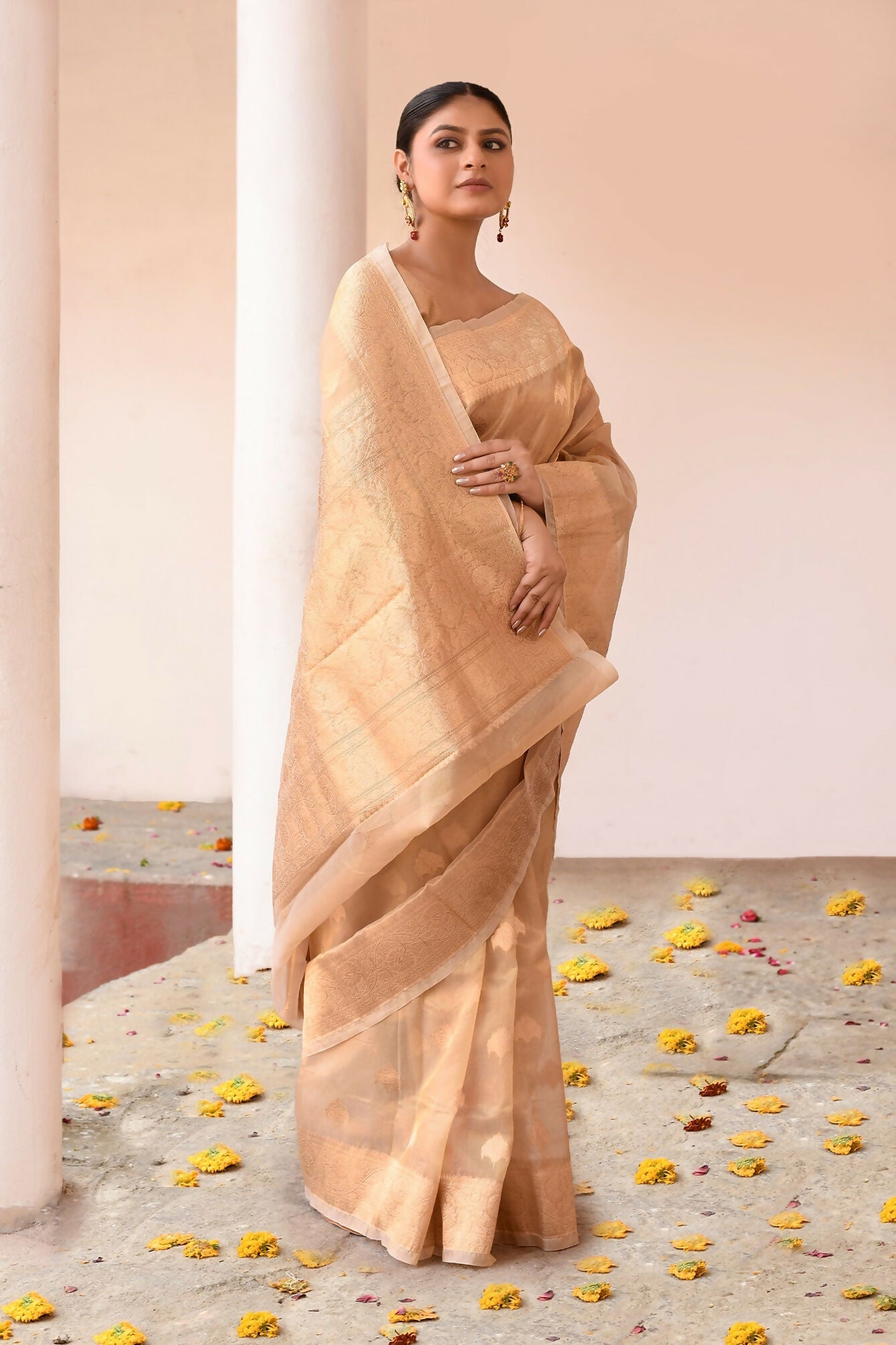 Joban Fashion Gold Banarasi Kora Tissue Pure Handloom Banarasi Silk Saree | Swadesiicart