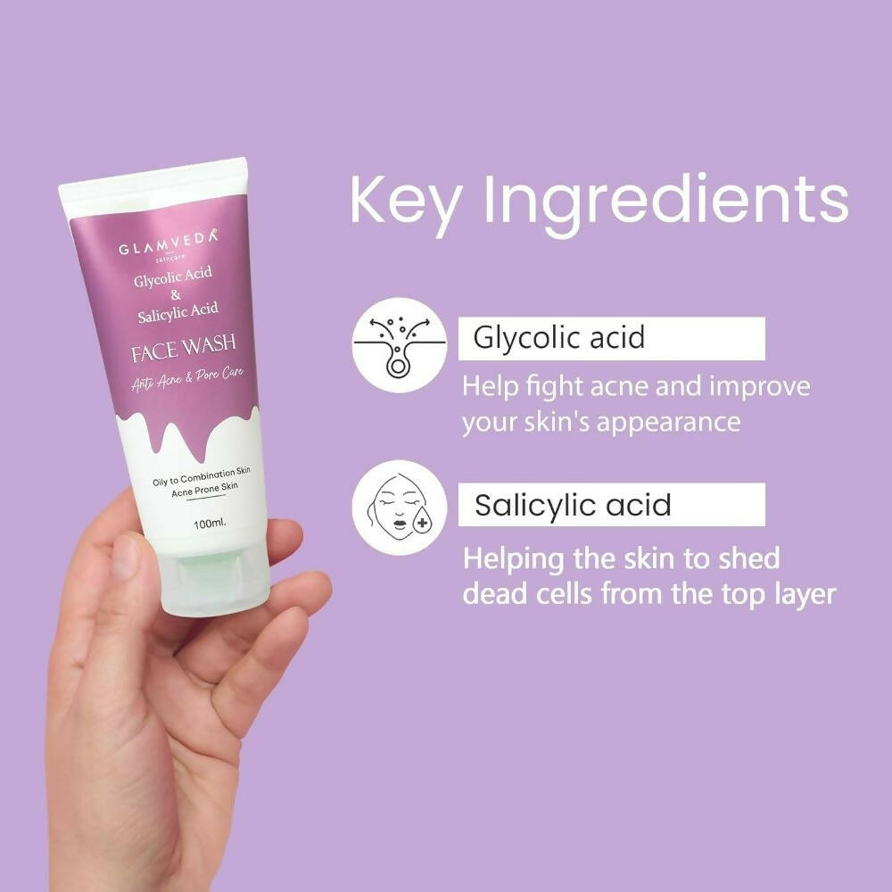 Glamveda Glycolic Acid & Salicylic Acid Anti Acne Face Wash - Swadesiicart