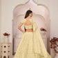 Aastha Fashion Lemon Yellow Butterfly Net White Cotton Thread Work, Zari Work And Sandwich Sequence Work Embroidery Wedding Wear Lehenga Choli