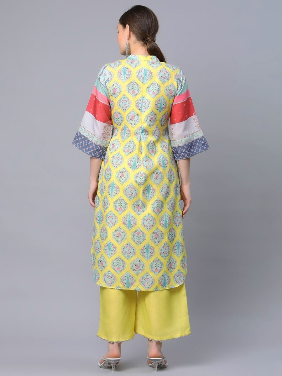 Ahalyaa Women's Yellow Pure Blend Digital Printed Kurta Palazzo Set | Swadesiicart