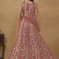 Pant Style Coral Pink Embroidered Net Wedding Anarkali Suit - Emponline | Swadesiicart