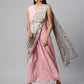 Ahalyaa Women Baby Pink Crepe Georgette Saree Dress With Printed Pallu | Swadesiicart