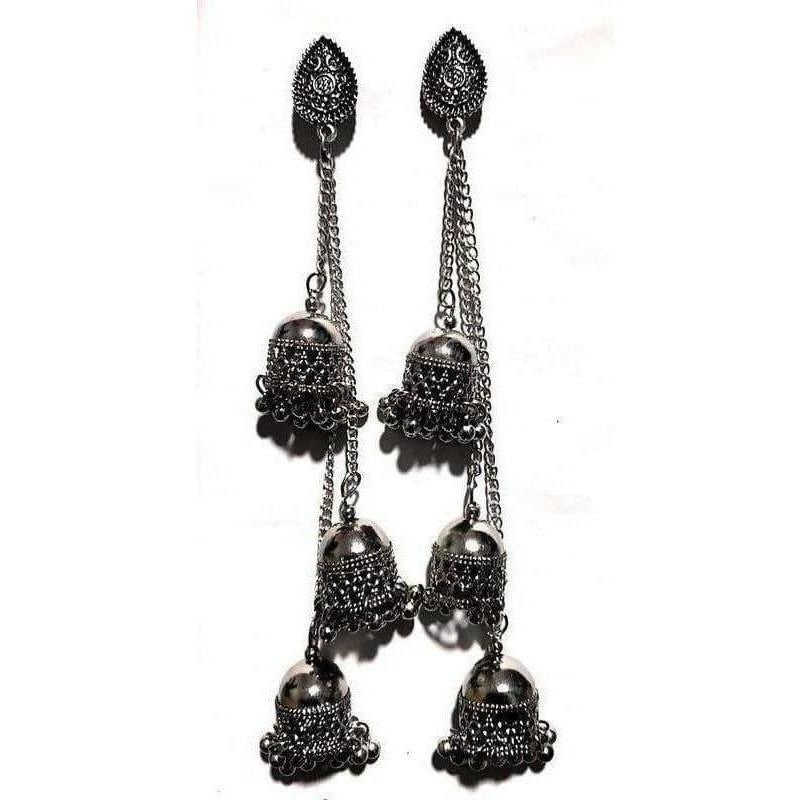 MS Fashion India Antique Fashion Kashmiri Black Color Long Hangings Chains Jhumkas Pearls Earrings | Swadesiicart