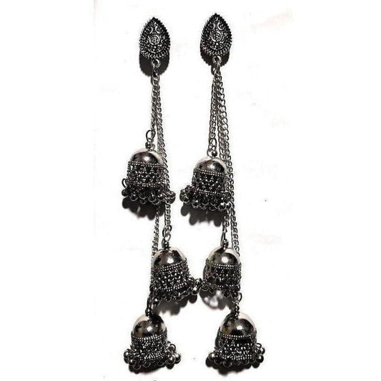 MS Fashion India Antique Fashion Kashmiri Black Color Long Hangings Chains Jhumkas Pearls Earrings | Swadesiicart
