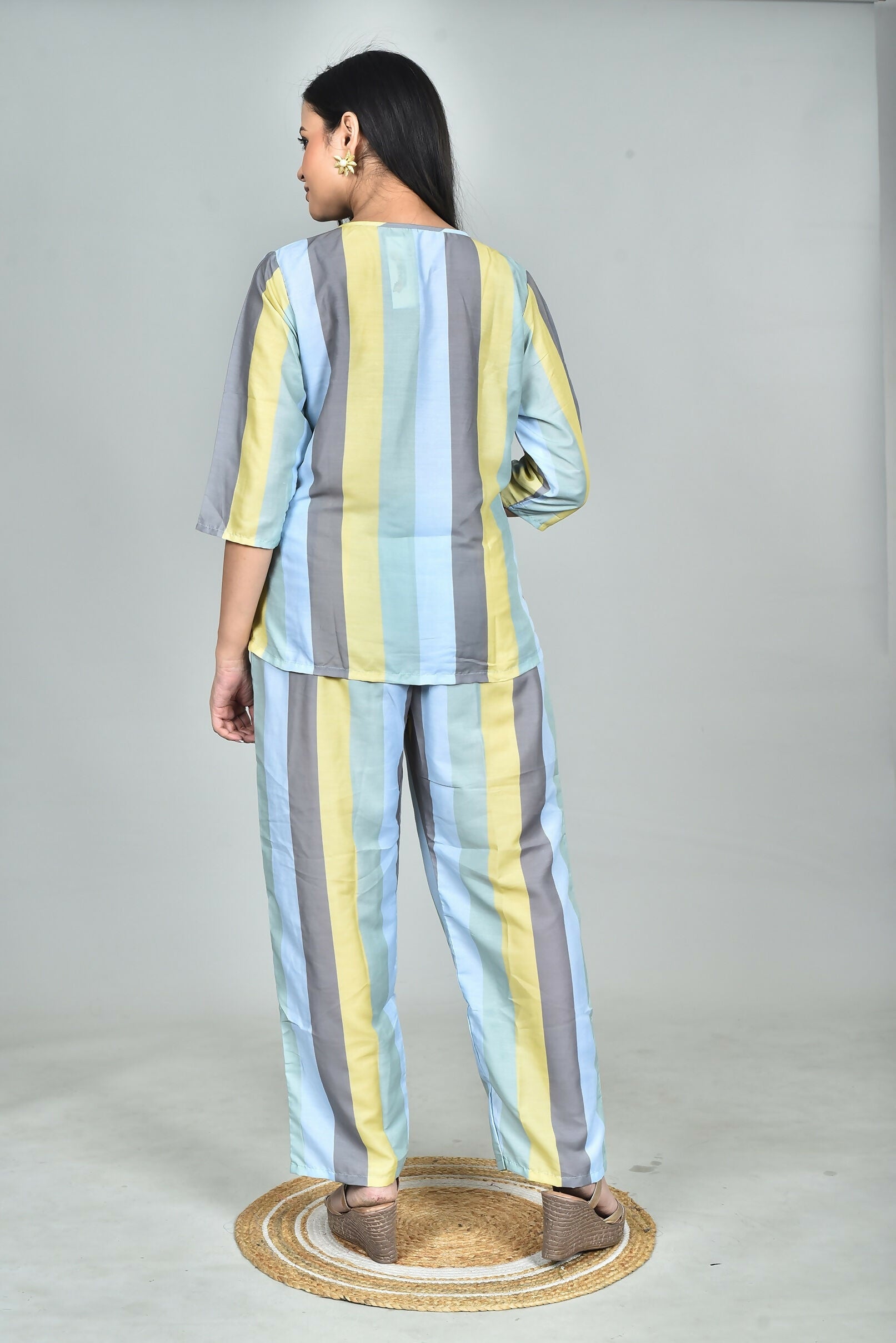 Morchari Digital Print Semi Muslin Co-Ord Set Top & Trouser-Multicolor - Swadesiicart