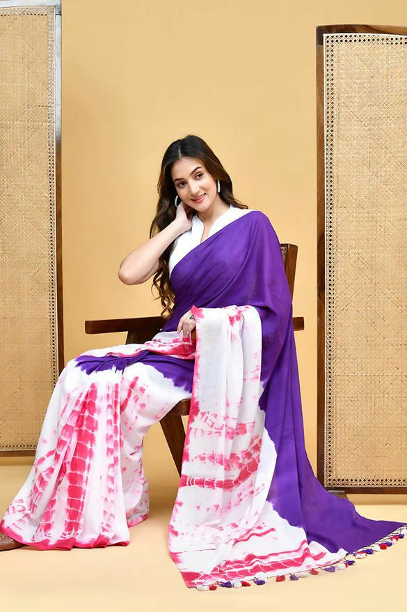 Exclusive Collection Violet Pink Beautiful Super Soft Most Comfortable Pure Mul Cotton Saree - Swadesiicart