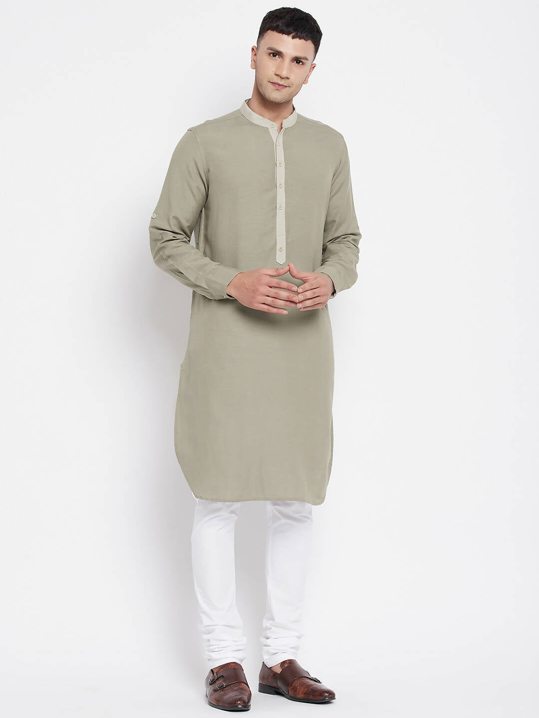 Even Apparels Green Pure Cotton Men's Kurta With Contrast Collar And Placket | Swadesiicart