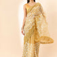 Beige Organza Floral Embroidered Saree with Unstitched Blouse Piece - Roozal