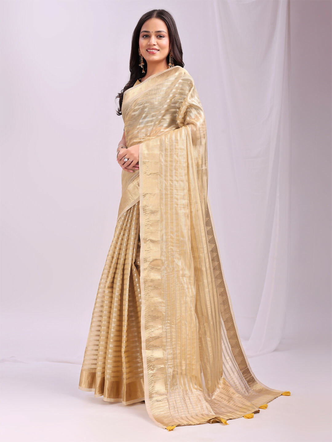 Shree Shyam Fashion Organza Gold Saree