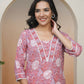 Vaasva Women Nude Pink Cotton Printed Straight Kurti With Pant - Swadesiicart