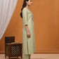 BulBul Pista Green Silk Kurta Set with Floral Embroidered Yoke - Swadesiicart